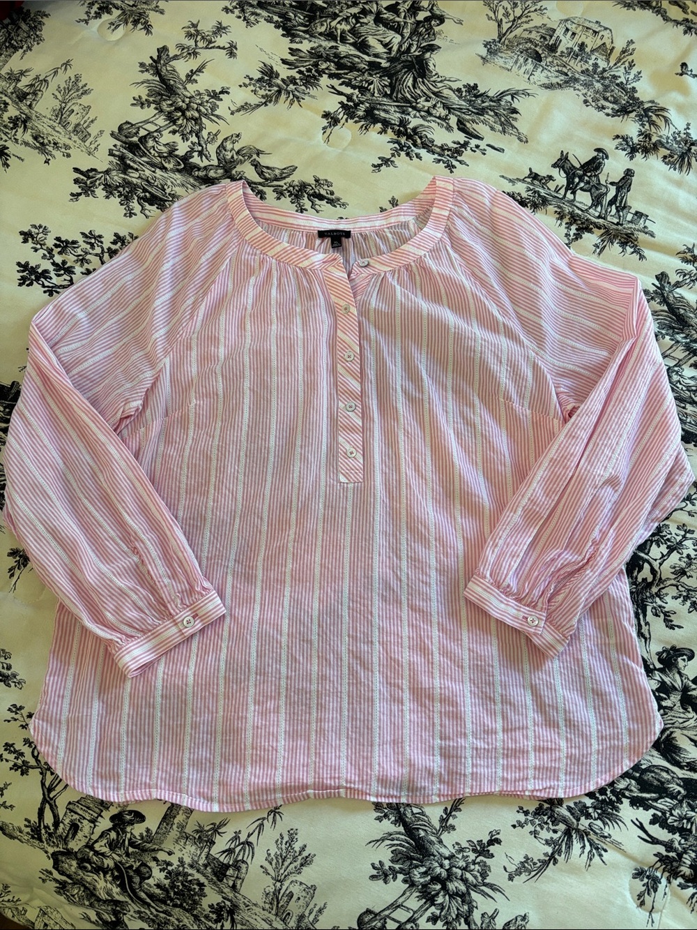 Talbots Pink and White Striped Peasant Top